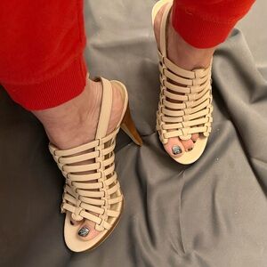 Nude Caged Heels Platform Strappy Sandals Size Women’s 9 Franco Sarto